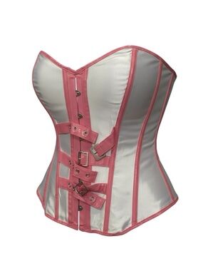 White and Pink Strapless Waist Corset